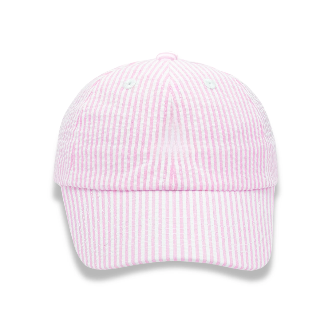 Bits & Bows Baseball Hat | Pink Seersucker