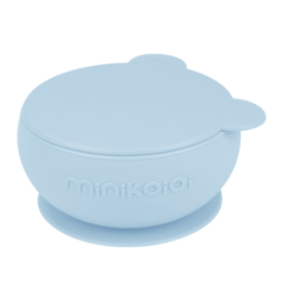 MinikOiOi Bowly Silicone Suction Bowl with Lid| Mineral Blue