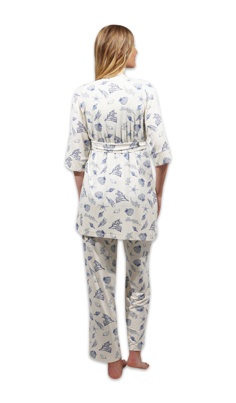 Coastal Anelise 5-Piece Mom and Baby Matching Gift Set | Adult Pajama Set Newborn Gown and Hat Set