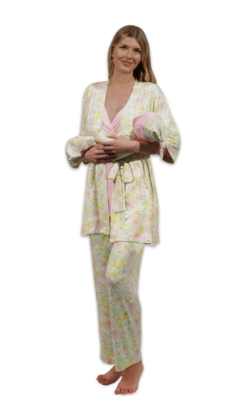 Begonia Anelise 5-Piece Mom and Baby Matching Gift Set | Adult Pajama Set Newborn Gown and Hat Set