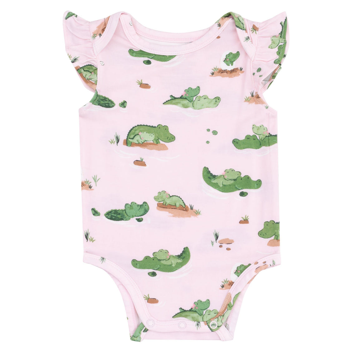 Angel Dear Alligator Pink Ruffle Bamboo Sunsuit