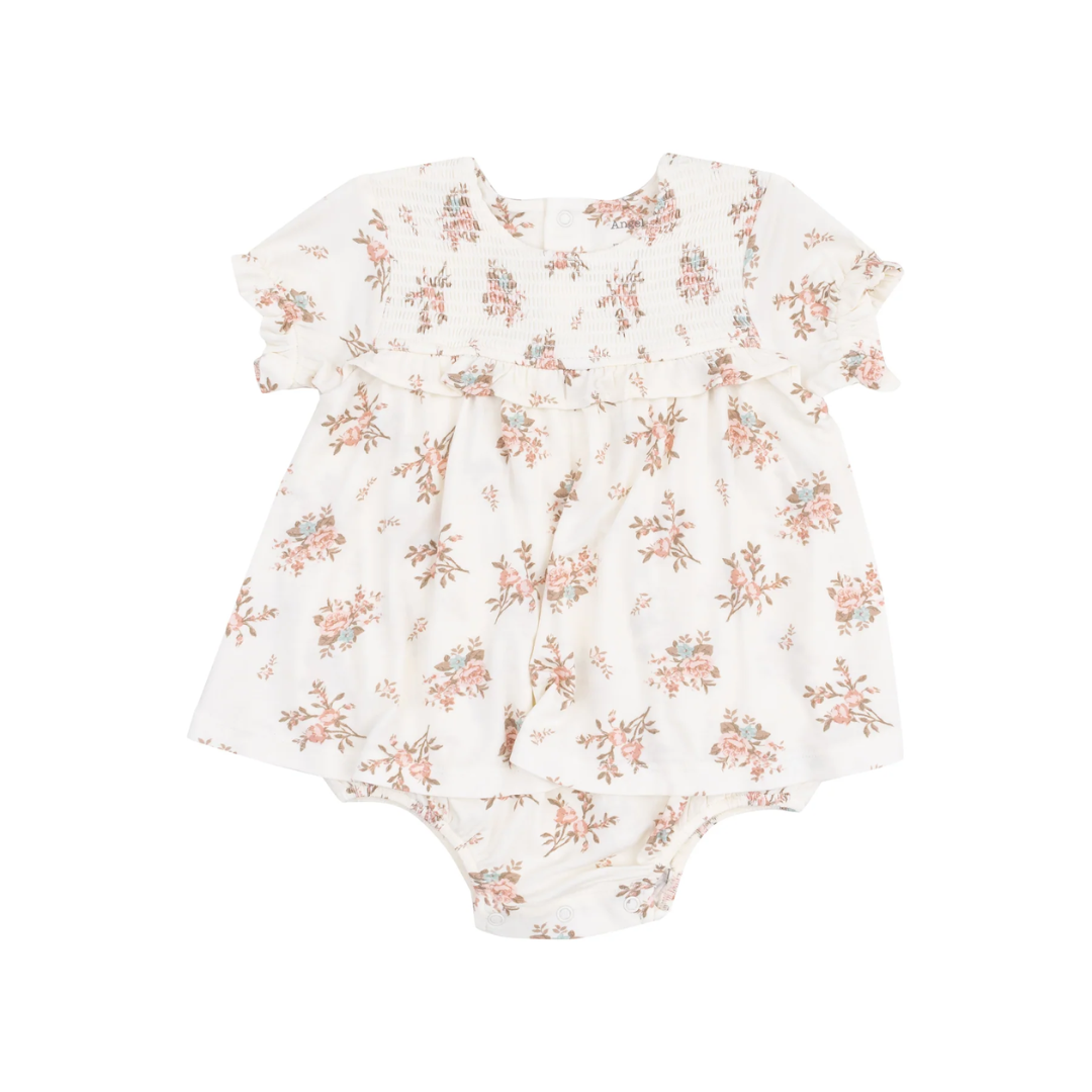 Angel Dear Vintage Rosebuds Smocked Ruffle Bubble w/ Skirt