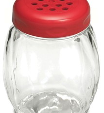 Tablecraft Glass Shaker, Red Perf Top, 6 oz