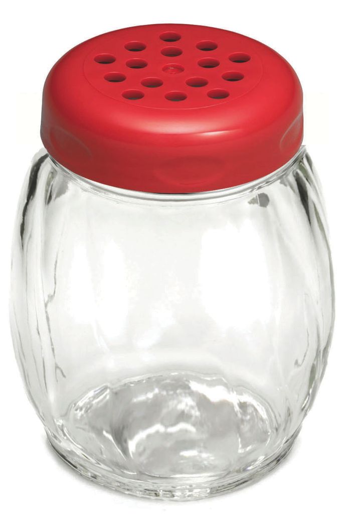 Tablecraft Glass Shaker, Red Perf Top, 6 oz