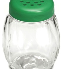 Tablecraft Glass Shaker, Green Perf Top, 6 oz