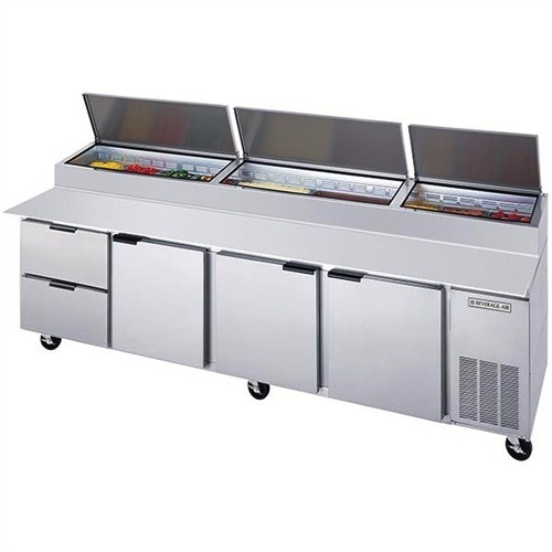 Beverage Air Pizza Top Refrigerated Counter, 4 Section, 119W, 52.5 cu.ft., 2 Drawers