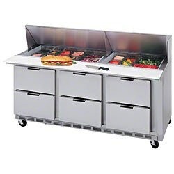 Beverage Air Sandwich Unit, 3 Sect,. 72", (6) Drawer, (8) 1/6 Pans