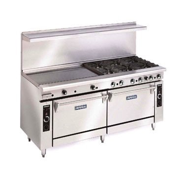 Imperial Imperial Range, (4) open burners, 48” griddle plate, (1) 26-1/2 wide convection oven, (1) standard oven, 273,000BTU, 72”