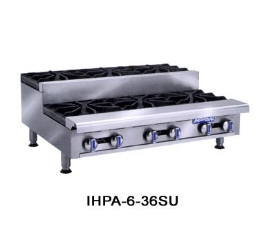 Imperial Gas Hot Plate, (6) Step Up Burners, 36”W