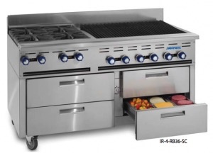 Imperial Sizzle N Chill Range, (10) Step Up Burners, 4-Drawer Refrig., 60”