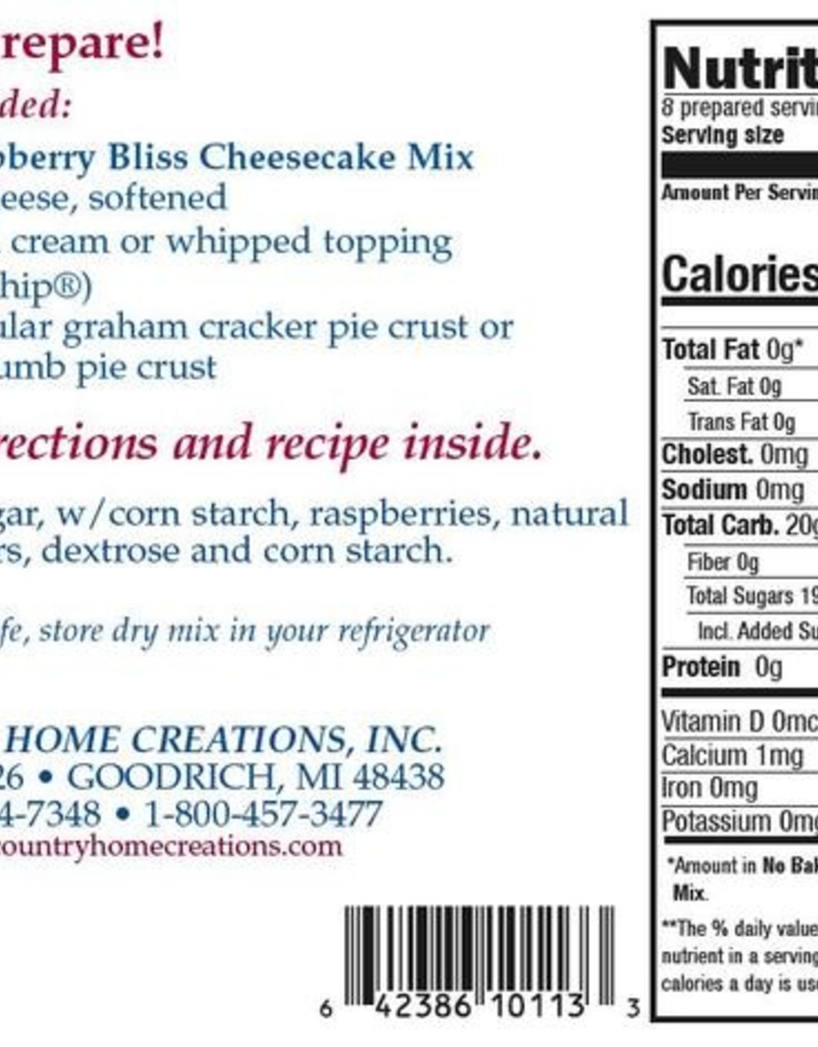 Country Home Creations NO BAKE RASPBERRY BLISS CHEESECAKE MIX