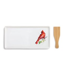 DEMDACO Spring Cardinal Watercolor Red 9 Ounce Stoneware Appetizer Bowl with Spoon DEMDACO Spring Cardinal Watercolor Red 9 Ounce Stoneware Appetizer Bowl with Spoon