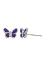 Boma BUTTERFLY PURPLE ENAMEL STUD EARRING SILVER
