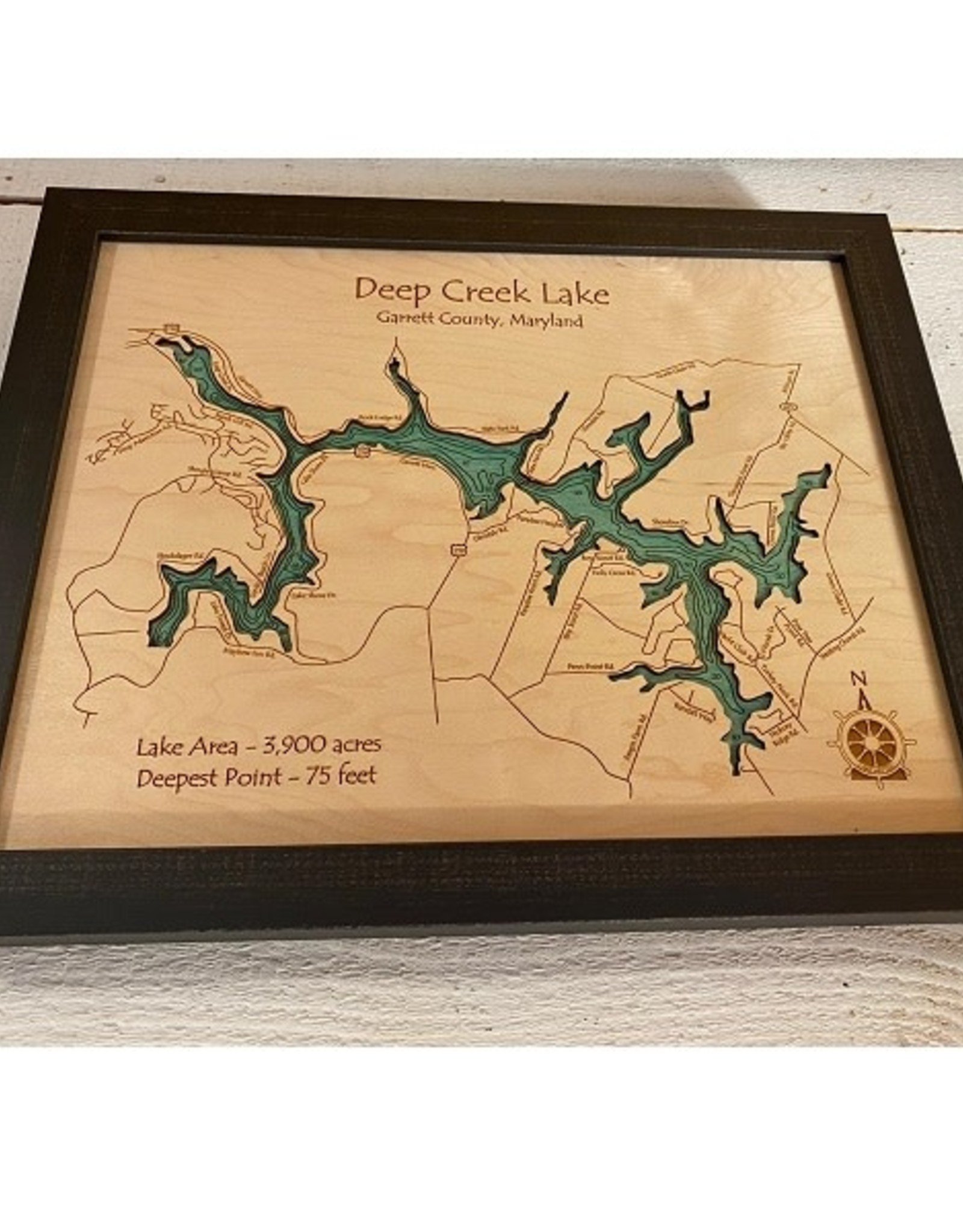 Lake Art DEEP CREEK LAKE SINGLE DEPTH MAP BLACK