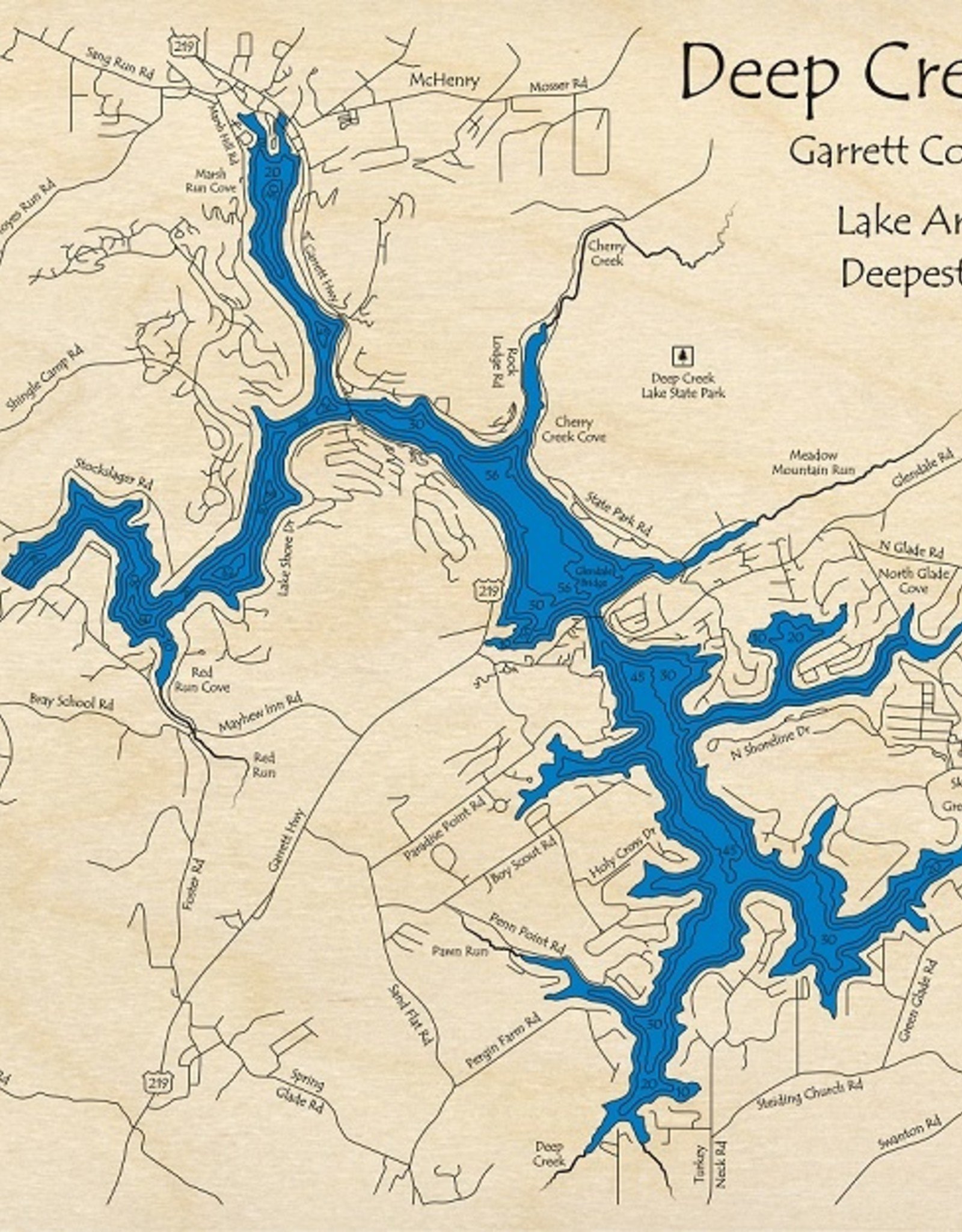Lake Art DEEP CREEK LAKE MAP 3D RUSTIC