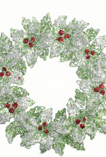 Raz Imports GLITTERED GREEN  HOLLY WREATH ORNAMENT