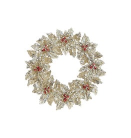 Raz Imports GLITTERED GOLD HOLLY WREATH ORNAMENT