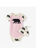 Little Blue House BEARLY SLEEPING PINK BABY BODYSUIT AND HAT