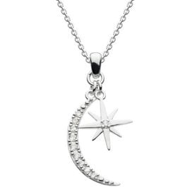 Kit Heath CRESCENT MOON AND STAR CUBIC ZIRCONIA NECKLACE - sterling silver