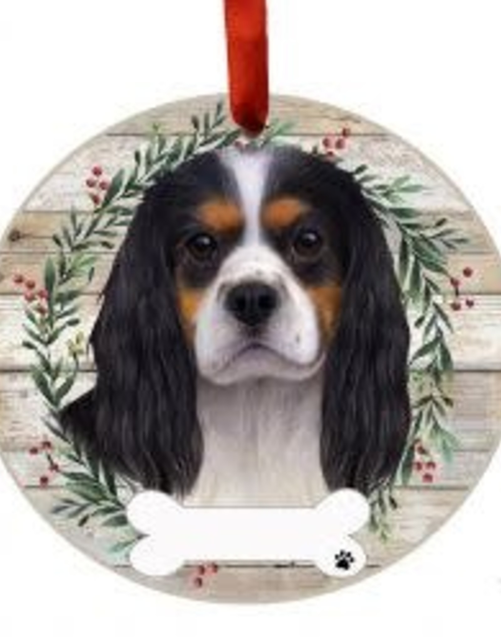 E and S KING CHARLES TRI COLOR WREATH ORNAMENT