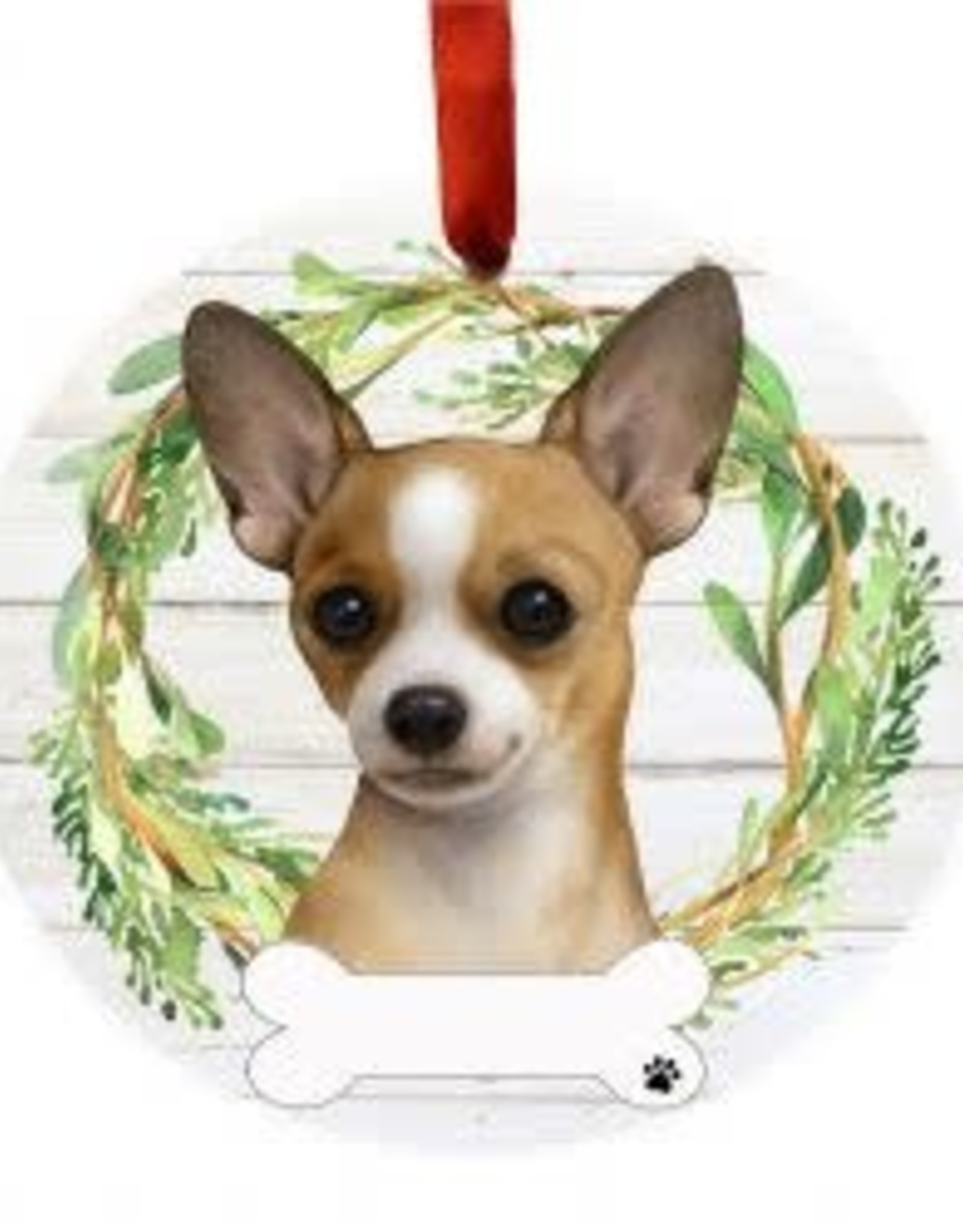 E and S CHIHUAHUA TAN WREATH ORNAMENT