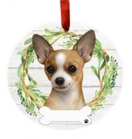 E and S CHIHUAHUA TAN WREATH ORNAMENT