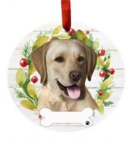 E and S LABRADOR YELLOW WREATH ORNAMENT