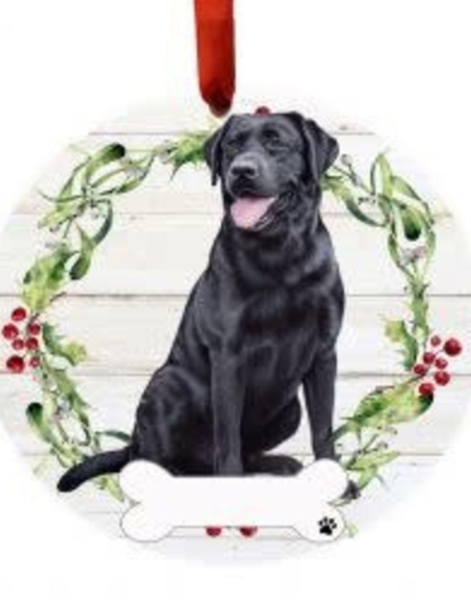 E and S LABRADOR BLACK BODY WREATH ORNAMENT