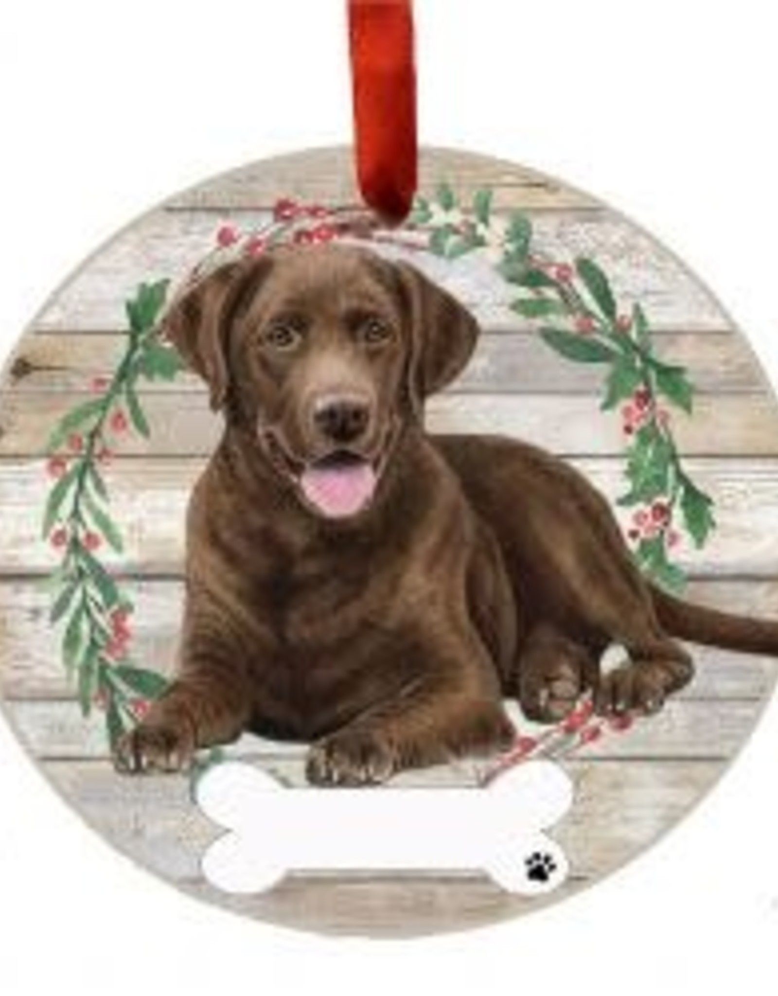 E and S LABRADOR CHOCOLATE BODY WREATH ORNAMENT