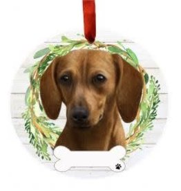 E and S DACHSHUND RED WREATH ORNAMENT