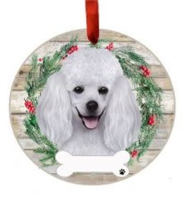 E and S POODLE WHITE WREATH ORNAMENT