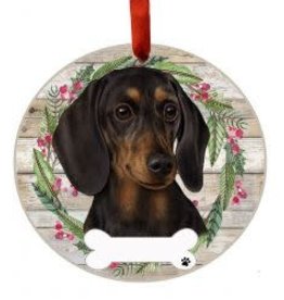 E and S DACHSHUND BLACK WREATH ORNAMENT