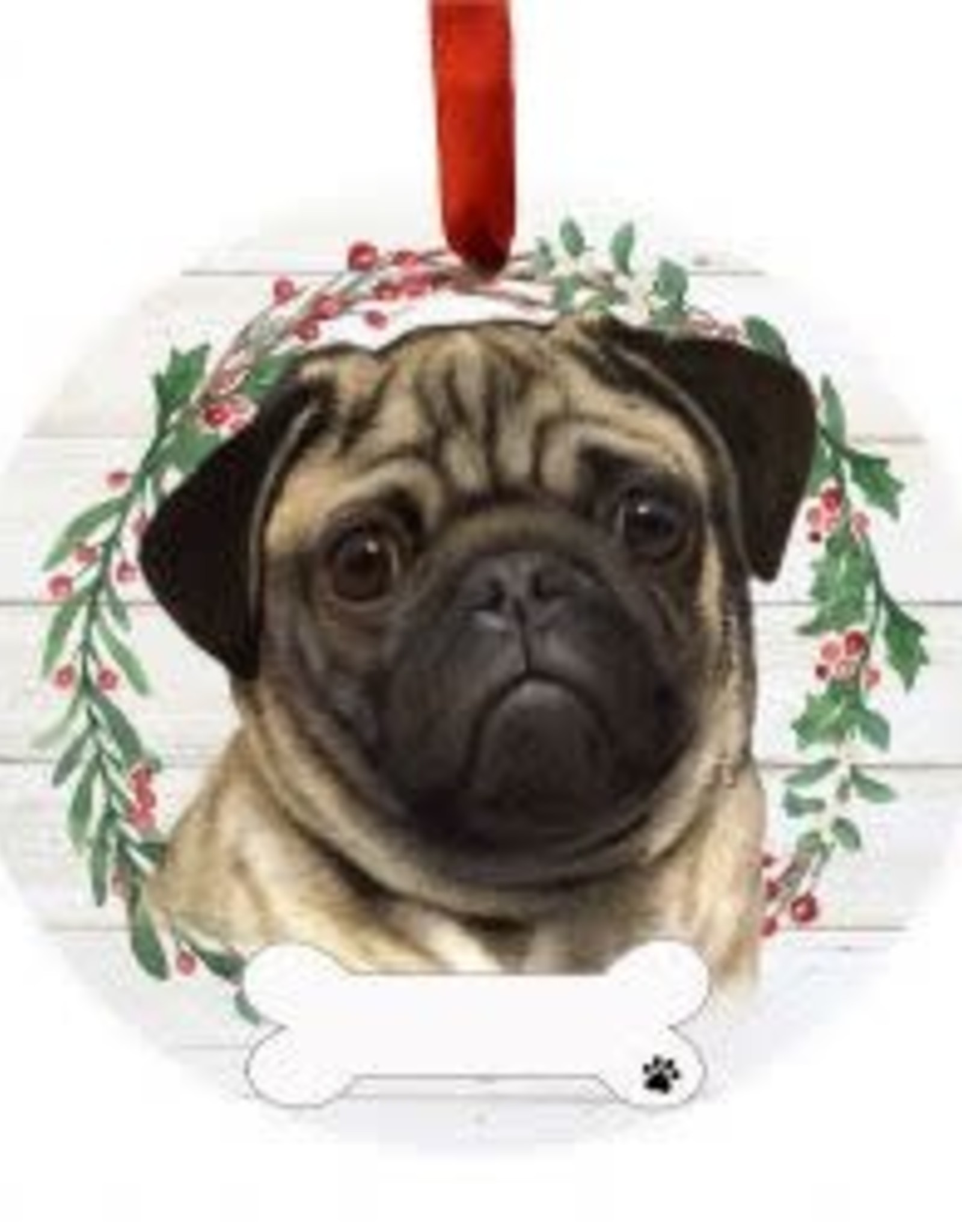 E and S PUG WREATH ORNAMENT