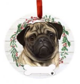 E and S PUG WREATH ORNAMENT