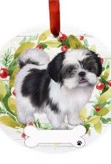 E and S SHIH TZU BLACK BODY WREATH ORNAMENT