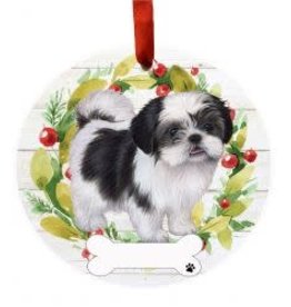 E and S SHIH TZU BLACK BODY WREATH ORNAMENT