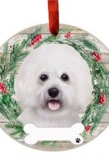 E and S BICHON FRISE WREATH ORNAMENT