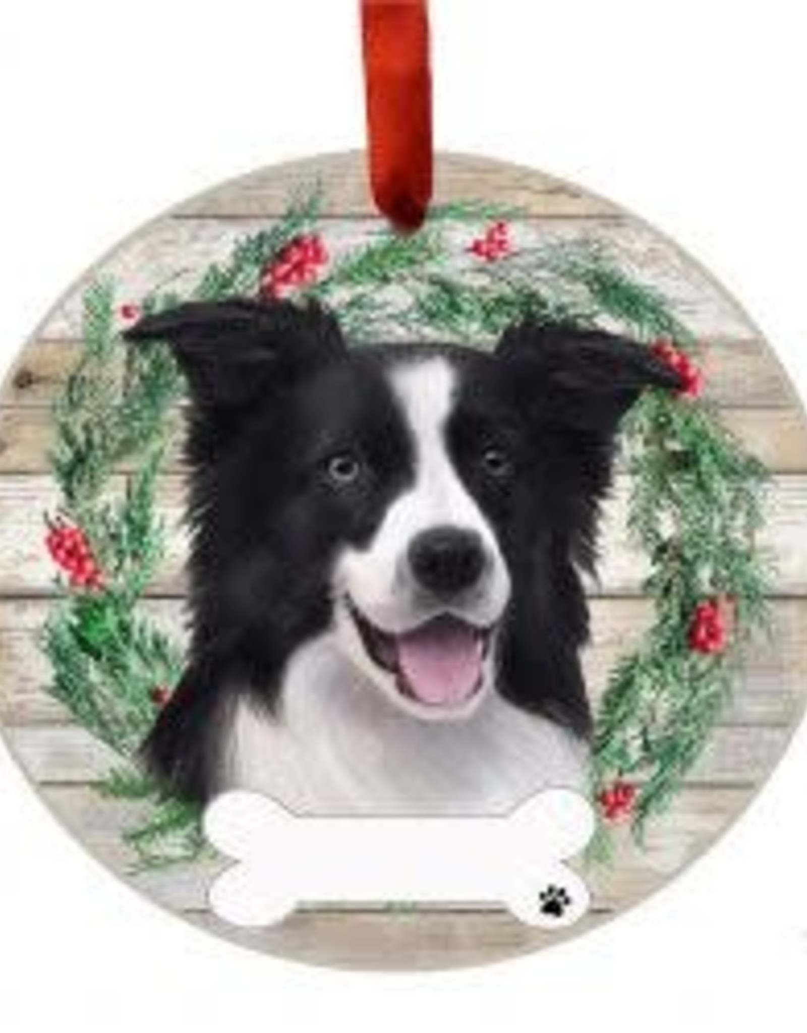 E and S BORDER COLLIE WREATH ORNAMENT