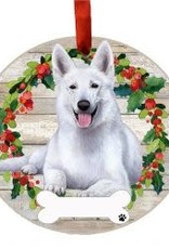 E and S GERMAN SHEPHERD WHITE WREATH ORNAMENT