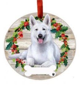 E and S GERMAN SHEPHERD WHITE WREATH ORNAMENT