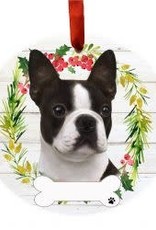 E and S BOSTON TERRIER WREATH ORNAMENT