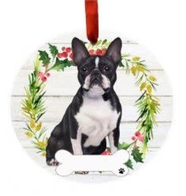 E and S BOSTON TERRIER BODY WREATH ORNAMENT