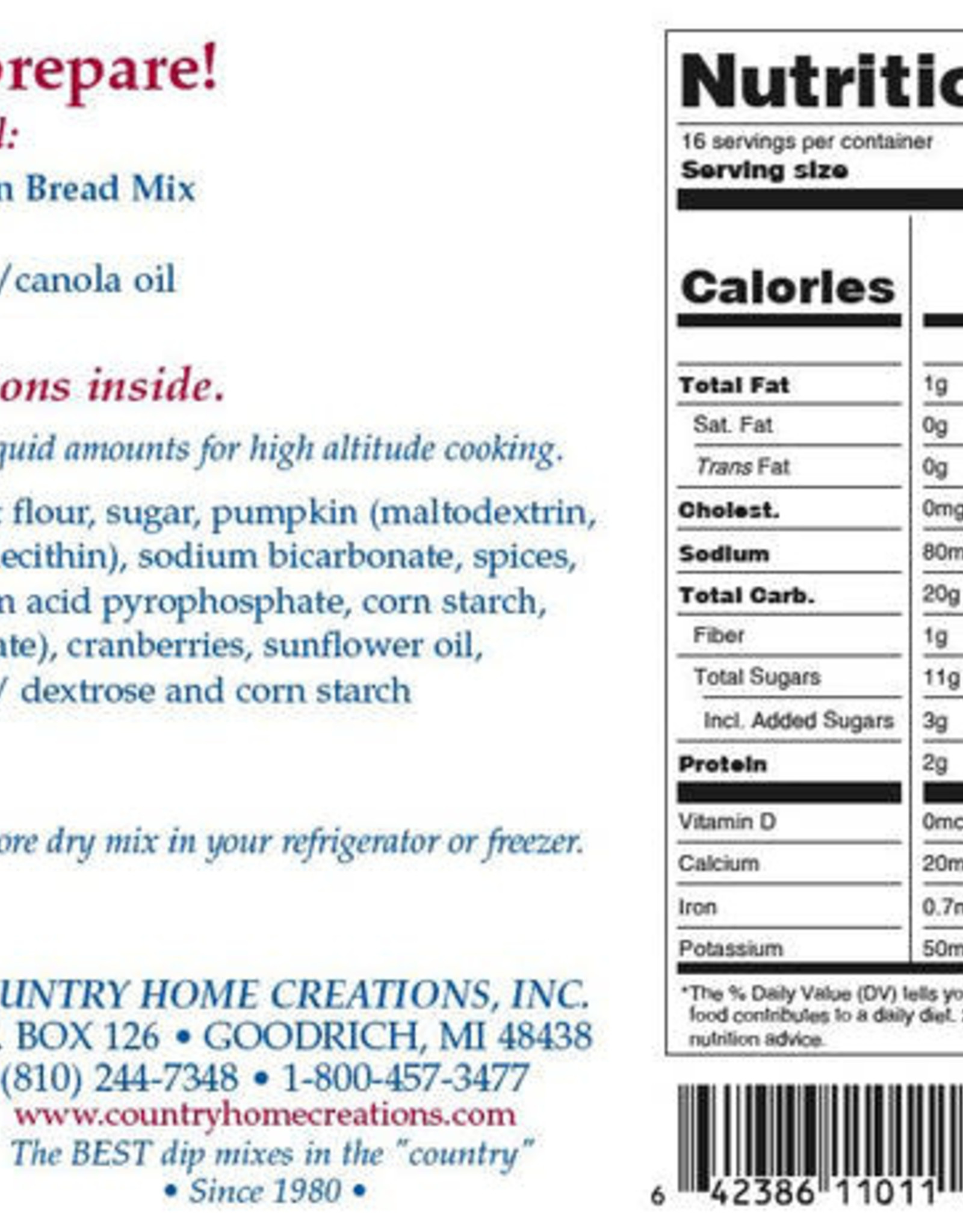 Country Home Creations CRANBERRY PUMPKIN BREAD MIX