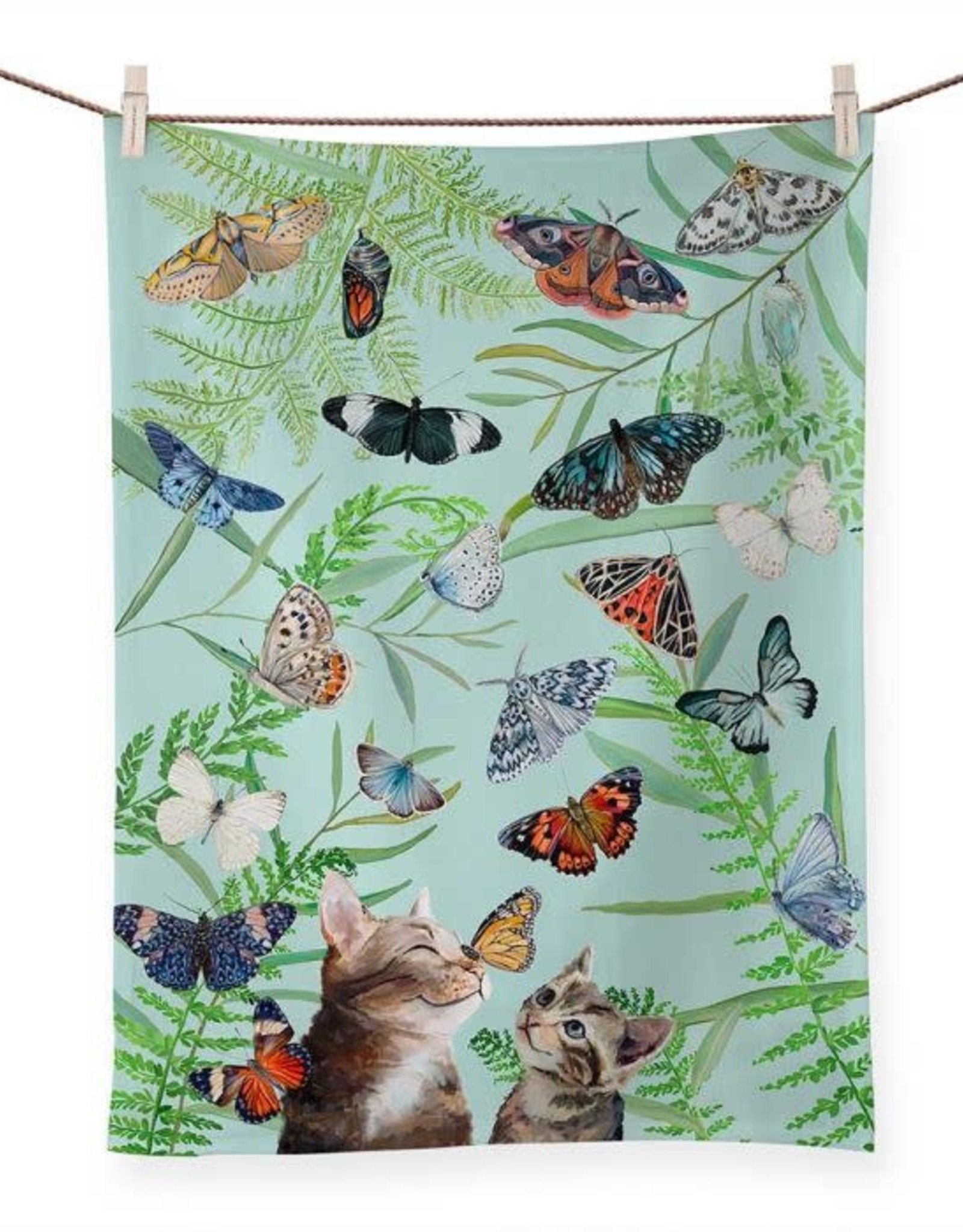 Oopsy Daisy / Green Box BUTTERFLY AND KITTEN KITCHEN TOWEL