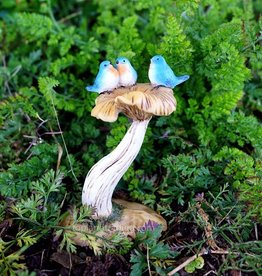 Top Land Trading THREE BLUEBIRDS ON MUSHROOM BIRD BATH