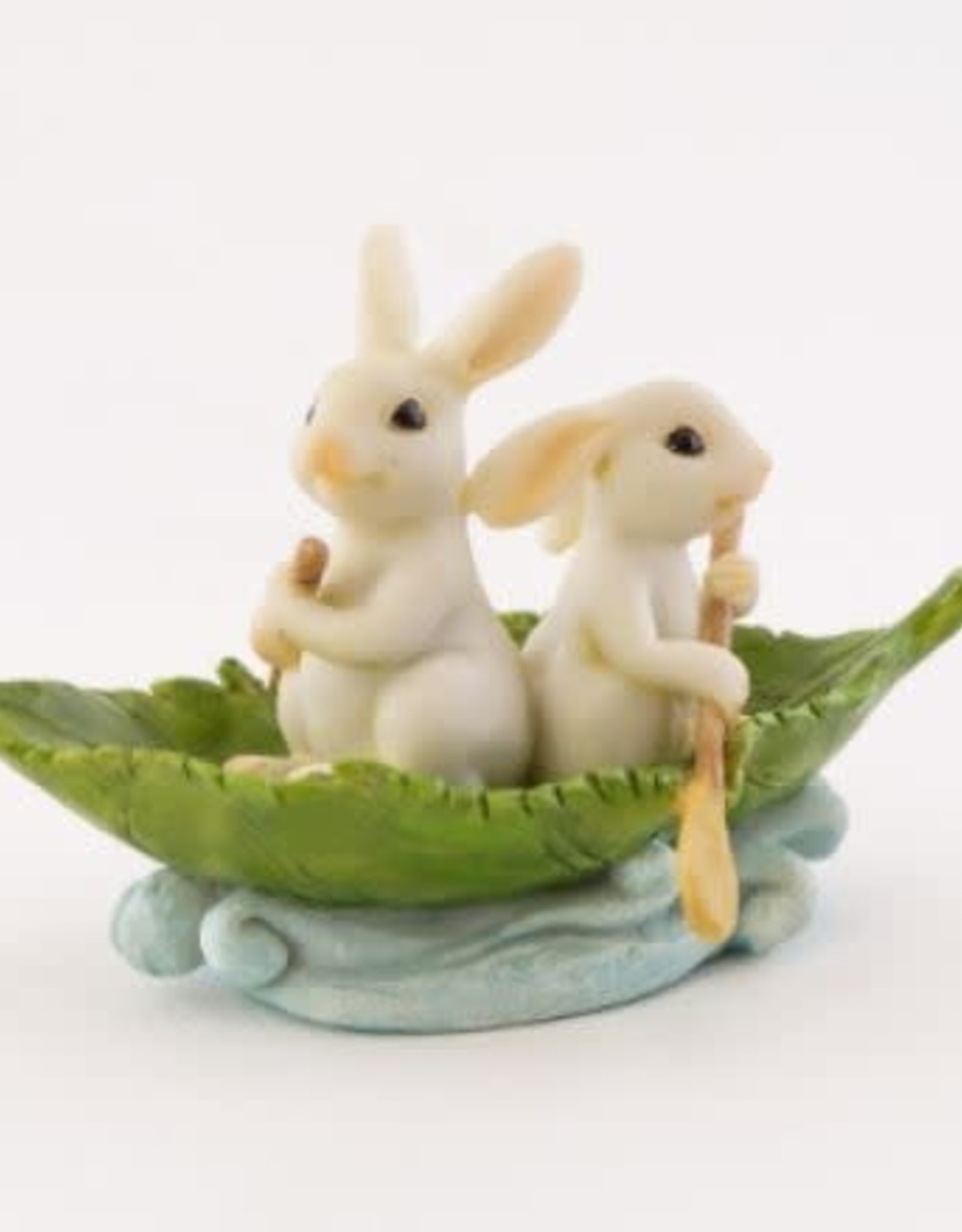 Top Land Trading TWO BUNNIES ROWING LEAF BOAT