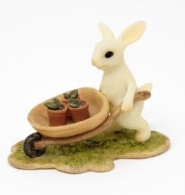 Top Land Trading BUNNY GARDENER PUSHING WHEELBARROW