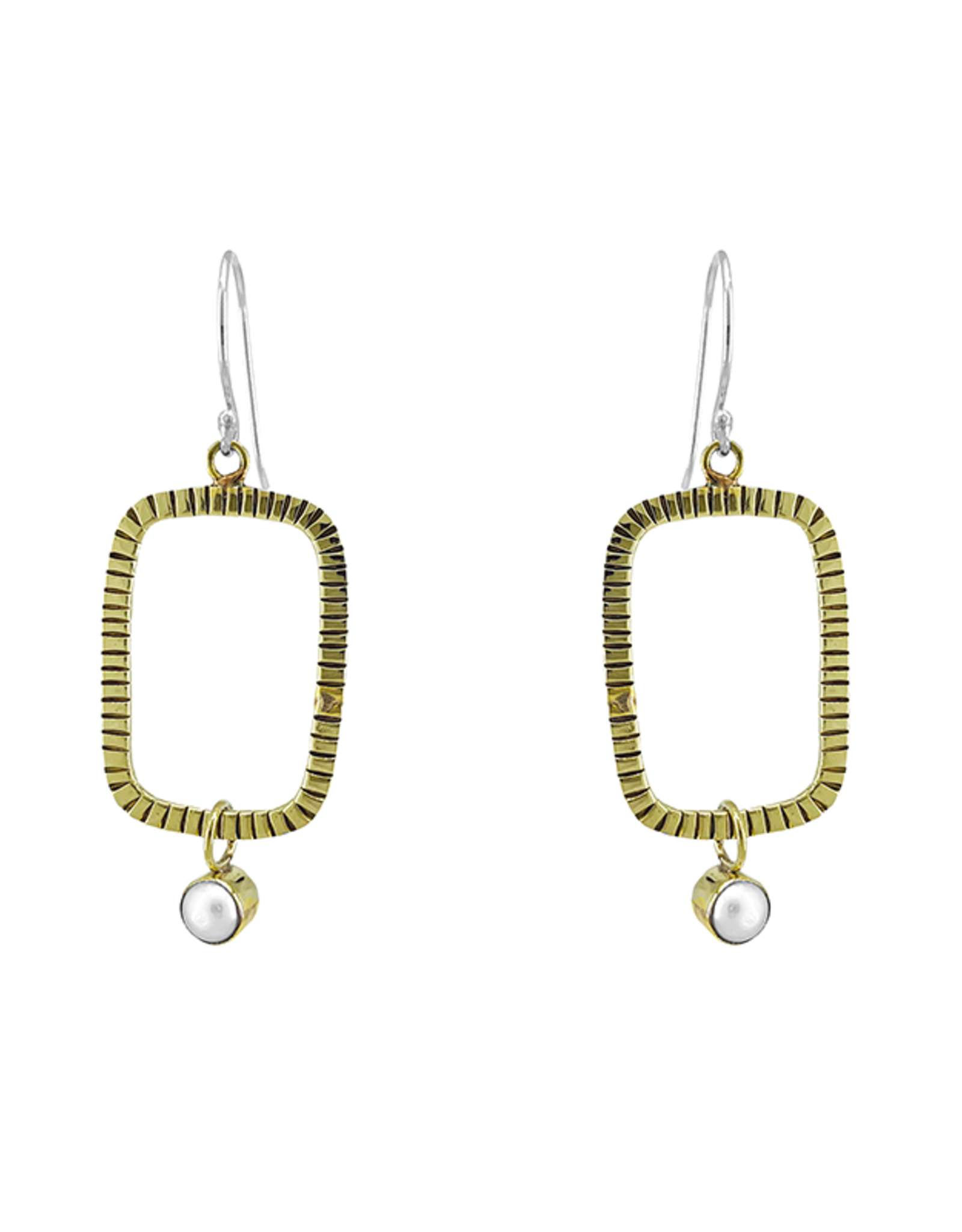 Sita BRASS ETCHED PEARL DROP EARRING