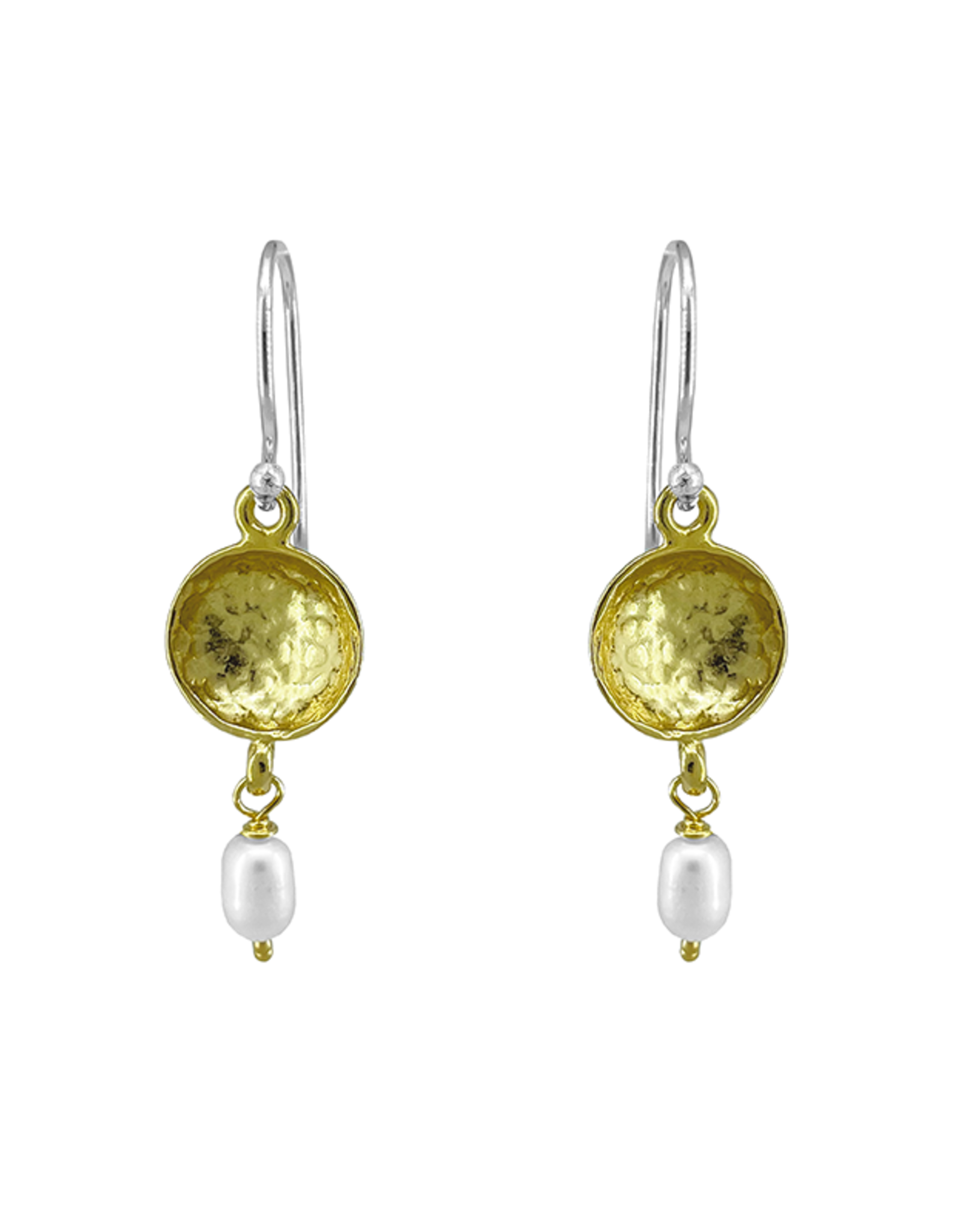 Sita HAMMERED CONCAVE DISC 18K GOLD PEARL EARRING