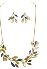 Rain Jewelry GOLD BROWN BLUE FROSTED BRANCHES NECKLACE SET